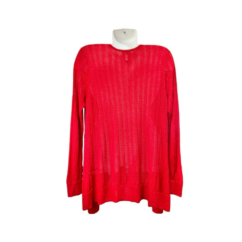 Chico's Women's Red Sparkly Open Front Lightweight Long Slv Cardigan SZ 2 US12/L - Picture 2 of 9